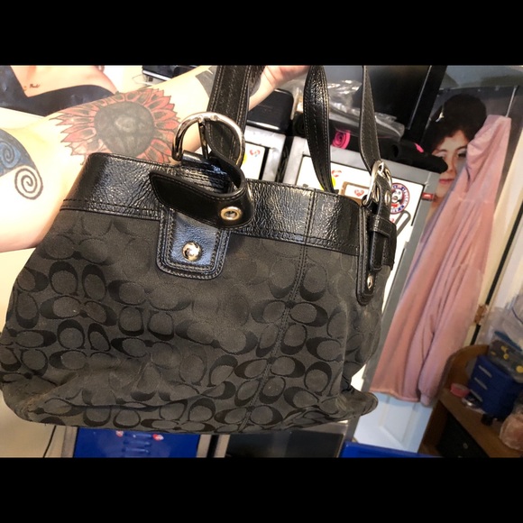 Coach black shoulder bag some stains large purse